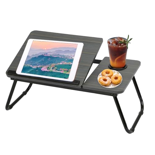 Trintion Faltbare Laptoptisch 55x32x25cm Notebooktisch Betttisch Klappbar Notebook Laptop Bett Tablett Tisch für Lesen oder Frühstücks mit Getränkehalter Schwarz