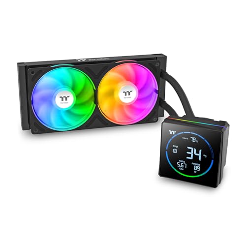 Image of Thermaltake TH240-S V3 ARGB CPU Liquid Cooler; Intel /AMD; 1x240mm 500~2500rpm Single Frame ARGB Fan; 3.95 inch Segment Code LCD; Rotatable Pump Head; TT Segment LCD Software; Black; CL-W469-PL12SW-A