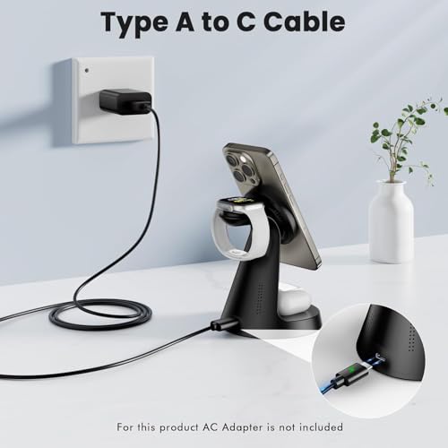 Image of Digiroot Wireless Charger for iPhone- 3 in 1 Charging Station for iPhone 16 /15 /14 /13 /12 /Pro Max /Pro /Mini /Plus, for Apple-Watch 10 /9 /8 /7 /SE /6 /5 /4 /3 /2 /1 /Ultra2 /Ultra, Charging for Airpods pro /2 /3 /4