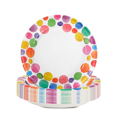 DTFMZOV 30 Pcs Paper Plates 8.5 inch Colored Paper Plates Heavy Duty Soak Proof Cut Proof and Microwave Safe Disposable Plates for Parties Picnics and Every Day Use (Colorful)