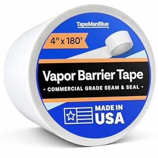 Vapor Barrier Tape - 4 inch x 180' Roll, Made in USA, White Polyethylene Tape for Crawl Spaces & Moisture Barriers, Waterproof Seal & Seam Tape for Underlayment, Insulation, and Plastic Liners