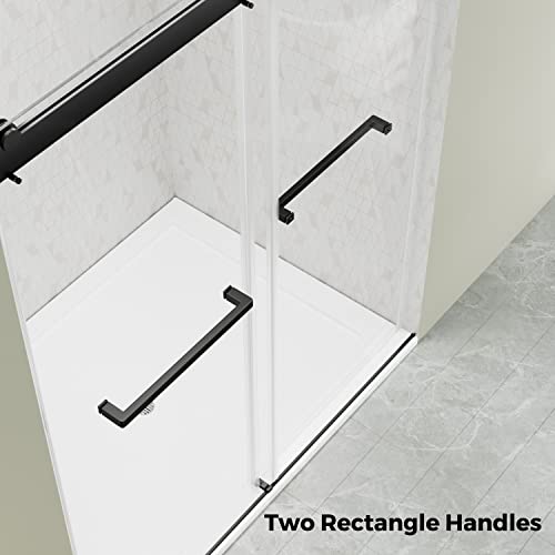 Delavin 56"-60"W X 75"H Frameless Shower Door, Double Sliding Shower Door, 5/16"(8Mm) Clear Tempered Glass, Noiseless Shatterproof Shower Door With Square Rail, Stainless Steel, Aluminum, Matte Black #TOP4