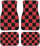 Tapis de plancher de voiture à carreaux 4,Pattern à carreaux géométriques Noir et rouge Carpettes avant de véhicule Mats Universal Car Rugs Non-dérapant Auto Car Decor Accessoires pour SUV Camion à moteur