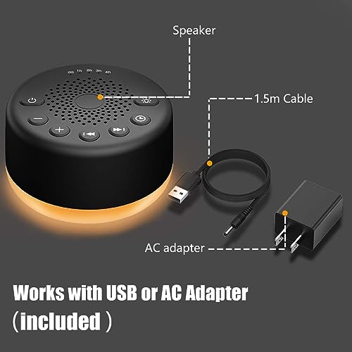 Image of Sound Machine Easysleep White Noise Machine with 25 Soothing Sounds and Night Lights with Memory Function 32 Levels of Volume and 5 Sleep Timer Powered by AC or USB for Sleeping Relaxation (Black)