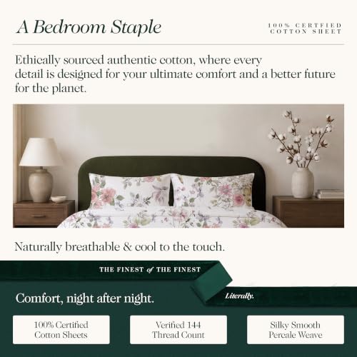 Image of 100% Cotton Printed Percale Cooling Bed Sheet Set - Twin Size, Petalis
