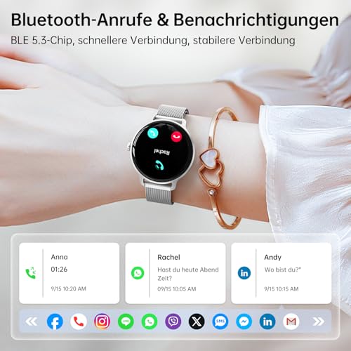 Smartwatch Damen Herren Rund, 1.27" AMOLED Smart Watch mit Telefonfunktion, Fitnessuhr Damen mit Pulsuhr Schlafmonitor Schrittzähler… – Ansicht 2