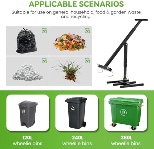 NEWTRY Manual Trash Compactor, 120L-240L Home Manual Garbage Compressor with Adjustable Handle Outdoor Wheelie Bin Rubbish Compactor for Kitchen, Garden, Restaurant, Office - 4