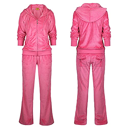 Velour Sweatsuits For Women 2 Piece Zip Up Hoodies Tracksuits Solid Comfy Lounge Wear Causal Sportwear Joggers Outfits Pink Medium #TOP4