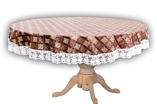Image of The Furnishing Tree Round Shaped WxL 48x48 Inch Center Table Cover Basketweave Pattern Brown, Waterproof PVC