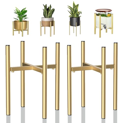 DeJivsin 2 Piezas Soportes Ajustables para Plantas de Metal Dorado, 21 cm a 35 cm, Soporte para Flores para Macetas con un Diámetro Exterior de 20-35 cm para Patio, Jardín, Balcón