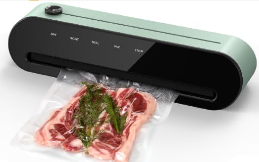 AIRMSEN Urządzenie do pakowania próżniowego 6 w 1, w pełni automatyczne, z funkcją nadmuchiwania, wydajne głębokie odsysanie, obsługa jedną ręką za pomocą noża i przechowywania węża, zestaw startowy