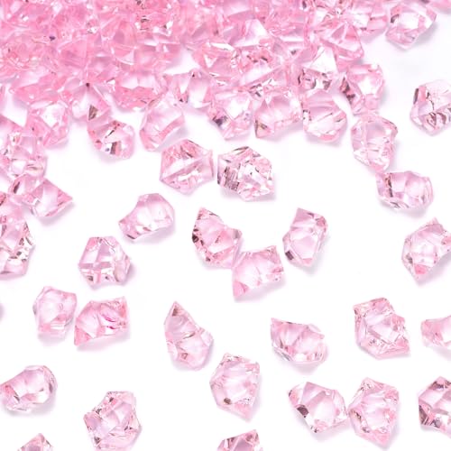 DomeStar Pink Fake Crushed Ice Rocks, 150 PCS Fake Diamonds Plastic Ice Cubes Acrylic Clear Ice Rock Diamond Crystals Fake Ice Cubes Gems for Home Decoration Wedding Display Vase Fillers by