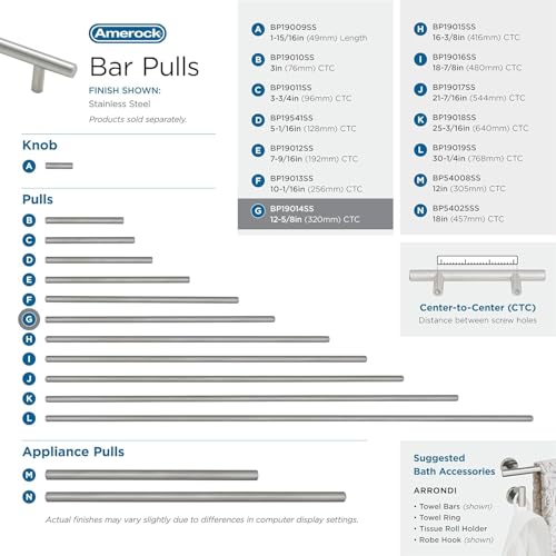 Image of Amerock 12-5 /8 inch Bar Pulls Stainless Steel Drawer Pull | 12-5 /8 inch (320mm) Center-to-Center Mounting Distance and 15-3 /4 inch Overall Length, Durable Stainless Steel Cabinet Hardware