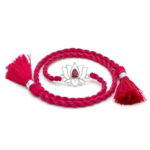 Image of MEENAKARI HERITAGE JEWELLERY Pure 925 Sterling Silver Lotus With Zircon Rakhi Set With Roli Chawal And Rakshabandhan Greeting Card For Brother /Sister /Unisex