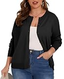 OLRIK Plus Size Sweaters for Women Long Sleeve Lightweight Classic Knit Crewneck Black Cardigan Blazers for Curvy Women Black-1X