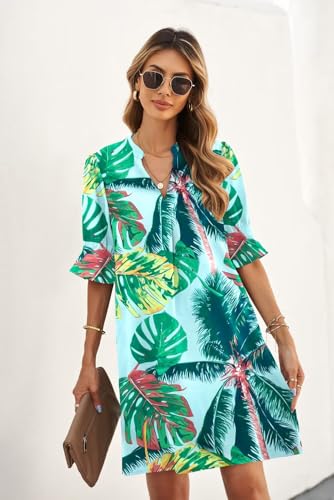 Image of QACOHU Summer Dresses for Women V Neck Ruffle Short Sleeve Casual Shift Dress