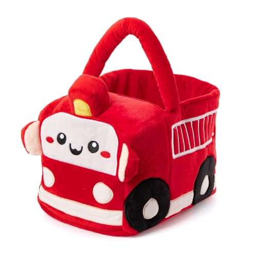 Ouksma Halloween Plush Treat Basket, Halloween Candy Basket, Trick-or-Treat Bag Easter Bag(Red Fire Truck)