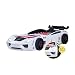 Produktbild Coemo Autobett Dream Racer Sport Weiß Kinderbett im Rennauto-Design mit Lattenrost 90x200 Kunstleder Sportsitze, Spoiler mit Aufkleber LED Beleuchtung Spielbett für Jungen und Mädchen