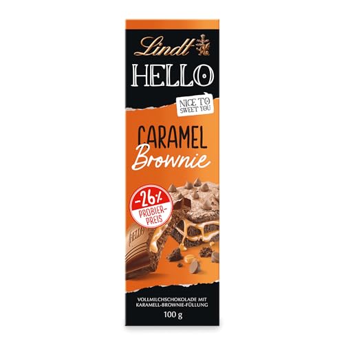 Lindt Schokolade HELLO Caramel Brownie, Promotion | 6 x 100 g Tafel | Vollmilch-Schokolade mit Karamell-Brownie-Füllung | Schokoladentafel | Schokoladengeschenk