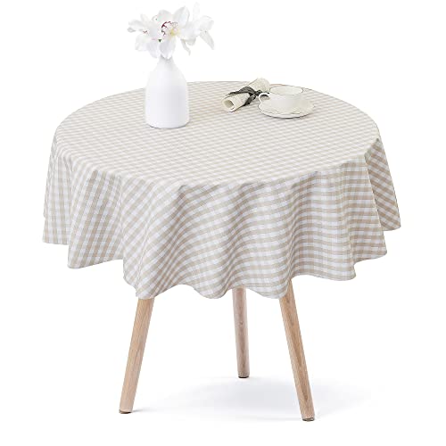 Lohascasa Round Vinyl Tablecloth Plastic Table Cloth Cover Waterproof Pvc Wipeable Spillproof Oilcloth Small Tablecloths For Card Table Khaki Grid 54 Inch #TOP15