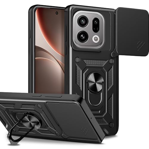 Image of AESTMO Tough Armor Compatible with Oppo Find X9 5G Bumper Back Case Cover | Ring Holder & Sliding Camera Shield Cover | 360 Degree Protection Back Case Cover for Oppo Find X9 5G (Black)