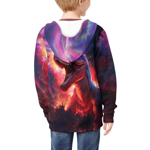 HUIACONG 14-16 Hoodies for Teen BoysDinosaur Sweatshirts Zip Up Hoodies Galaxy Purple Novelty Jacket for Kids Long Sleeve Shirt Hooded with Pocket Athletic Clothes Tops2