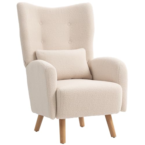 HOMCOM Ohrensessel Loungesessel mit Lendenkissen, Geplosterter Sessel mit Sherpa Fleece-Optik, Holzbeine, Diamanttufting-Rücken, Relaxsessel für Wohnzimmer, Schlafzimmer, Beige HOMCOM Ohrensessel Loungesessel mit Lendenkissen, Geplosterter Sessel mit Sherpa Fleece-Optik, Holzbeine, Diamanttufting-Rücken, Relaxsessel für Wohnzimmer, Schlafzimmer, Beige