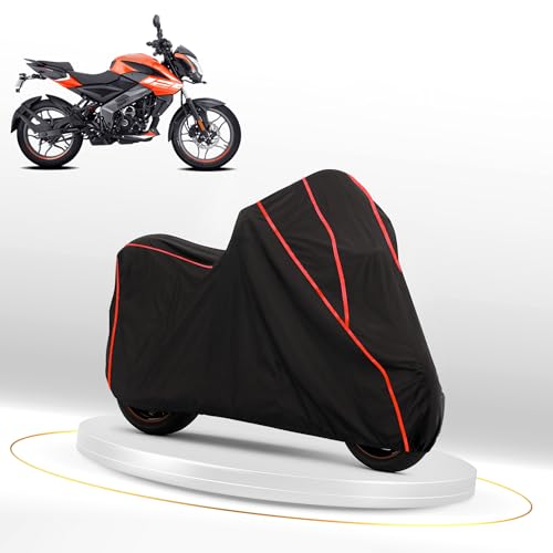 Image of Waterproof Bike Cover for Bajaj Pulsar NS Series | Dustproof, UV Heat Resistant & Windproof with Full Bottom Elastic, Heavy Duty Triple Stitched - Black Polyester