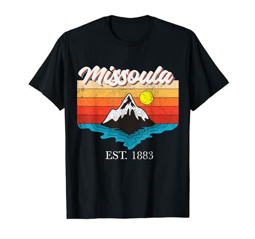 Missoula Mountain River Retro Tramonto USA Viaggio Missoula Maglietta