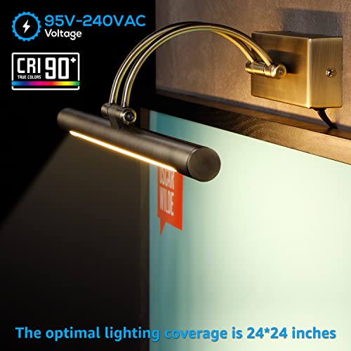 Leonlite Swivel Led Picture Light, Plug-In & Hardwired, Cri90, Full Metal Picture Frame Lighting For Wall Art, Painting, Swing Arm Artwork Lamp For Portrait, Bookshelf, 3000K Warm White, Antique Brass #TOP2