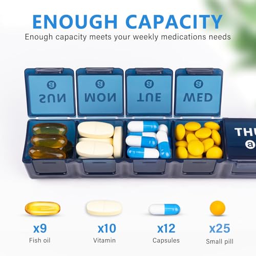 Image of 2-Pack Weekly Large Pill Organizer for Travel, 7 Day Pill Boxes and Organizer, Big Compartments Pill Case AM PM,14 Day XL Medication Organizer Dispenser for Fish Oils, Vitamin Holder Supplement