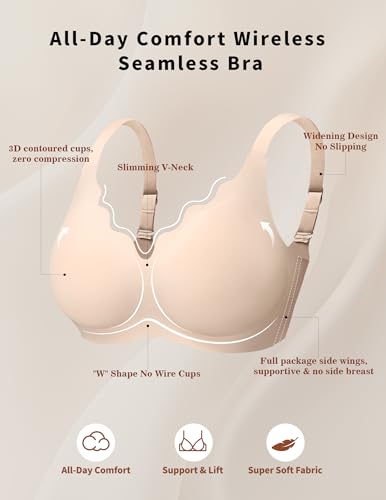 Womens Wireless Seamless Bra Push Up Bralette - Back Smoothing Full Coverage Comfort Scalloped Everyday/Tshirt Bra4