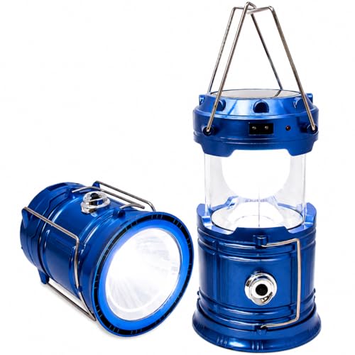Lampião LED Solar Recarregável para Camping Trilha e Pesca Lanterna Retrátil Multifuncional com Recarga USB (Azul)