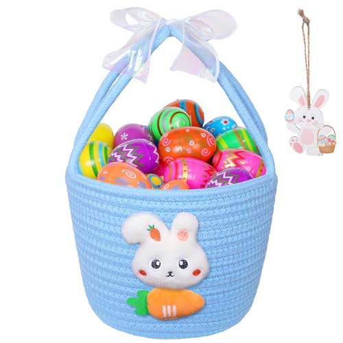 Cesta Pascua para Niños, Cestas de Conejito Huevos Pascua Bolsas Regalo de Pascua Niñas para Fiesta de Pascua Decoracion Picnic de Primavera (Cesta azul + conejito de zanahoria)