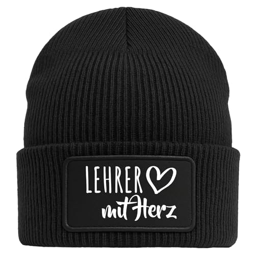 Huuraa Winter Beanie Lehrer mit Herz Gift Unisex hat Black Black Lehrer mit Herz Gift idea