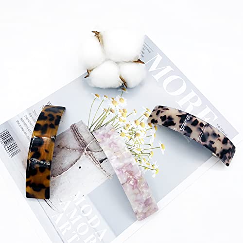 Doromy 3 Pcs Large French Barrettes Tortoise Shell Cellulose Acetate Barrettes French Automatic Hair Clips Wide Curved Celluloid Ponytail Holder Clamp Fashion Hair Accessories For Women And Hair Clasps For Thick Hair #TOP5