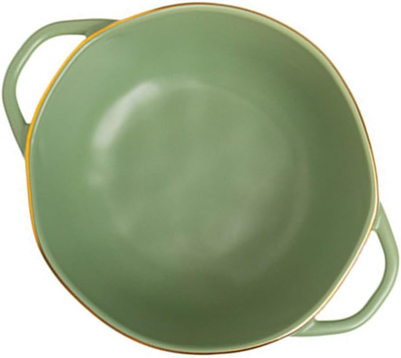 Ceramic Double Handle Baking Bowl Matcha Green, Deep Soup and Salad Serving Dish for Oven Use, Sturdy Ceramic Soup Bowl for Kitchen Dining and Entertaining