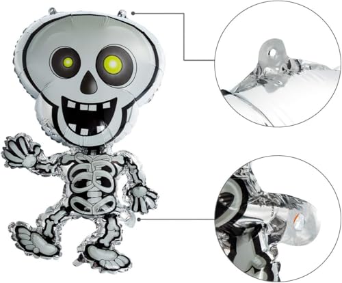 Image of AMFIN (Pack of 45) Happy Halloween Party, Skeleton Ghost Foil Balloons - White, Black