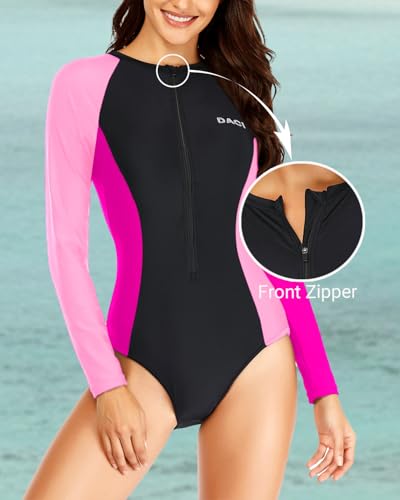 Image of Daci Women One Piece Long Sleeve Swimsuits Rash Guard Built in Bra UPF 50+