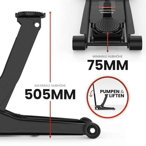Cric Idraulico 3T – Cric Piatto Con 2 Cuscinetti In Gomma E Doppio Pistone – Quicklift A Partire Da 75 Mm Di Altezza – Per Auto, Auto E Suv – Portata Fino A 3 Tonnellate – Sollevatore Professionale - 6