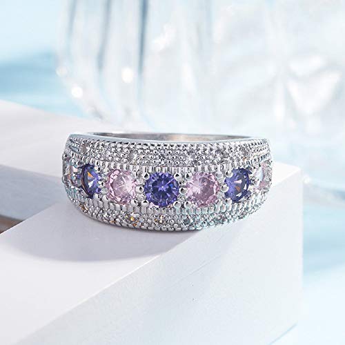 Narica 925 Silver Plated Cz Ring Round Cut Pink Topaz Wedding Engagement Band Ring For Women Size 8 #TOP2