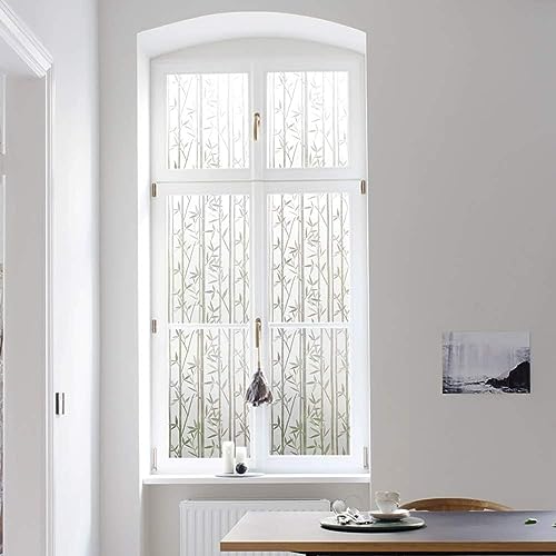 Image of WISDOM Privacy Window Film Frosted Glass Film Glass Film No Glue Anti-UV Window Sticker Non Adhesive for Privacy Office Meeting Room Bathroom Living Room (Crystal Bamboo, 24 x 82 inch)
