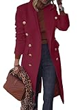 BZB Women's Elegant Notched Collar Double Button Slim Long Wool Blend Pea Coat Jacket