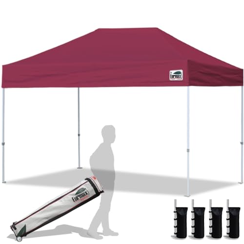 Eurmax USA 8'x12' Pop Up Canopy Tent Commercial Instant Canopies with Heavy Duty Roller Bag,Bonus 4 Sand Weights Bags (Burgundy)
