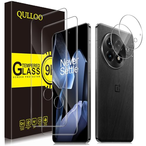 QULLOO, pellicola protettiva per OnePlus 13, [confezione da 2+2] in vetro temperato e protezione per obiettivo della fotocamera, pellicola protettiva in vetro antigraffio HD, facile da installare