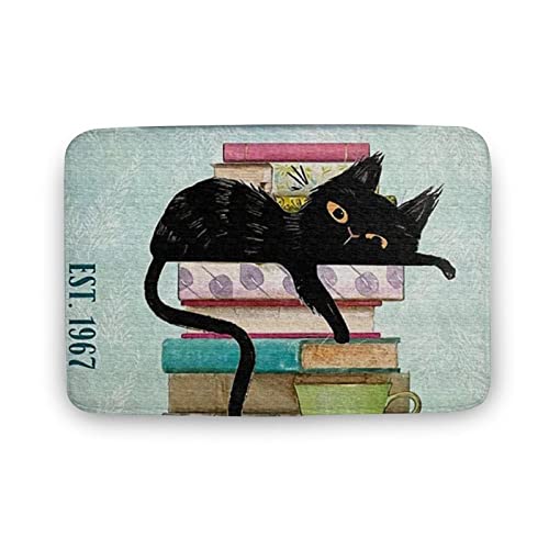 Black Cat Bookstore Door Mat Home Welcome Mats Outdoor And Indoor,Non-Slip Durable Front Welcome Doormat For Bathroom Home Entrance,Front Porch,Kitchen,Entryway 15.7X23.6In #TOP12