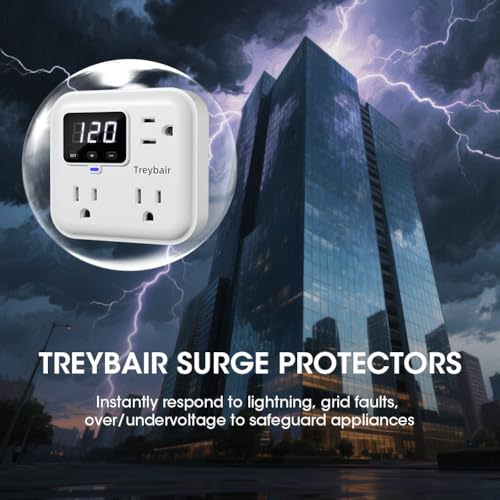 Image of Appliance Surge Protector Voltage Stabilizer Fireproof UL94V-1 Wall Mount Surge Protectors Outlet for Refrigerator, TV & Heavy, Real-Time Monitoring & Custom Voltage 80V-140V (Pro)
