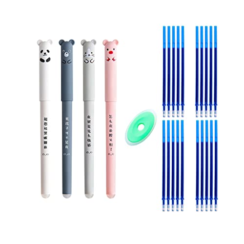 Wenplus 4 Stück löschbarer Kugelschreiber löschbarer Gelstift Cartoon löschbarer Tintenstift mit 20 Stück Minen für Schule Büro Kinder Studenten Schreiben (Blau) Cover