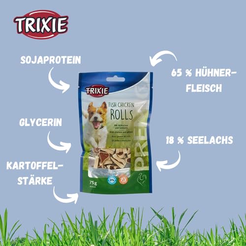 TRIXIE Hundeleckerli PREMIO Hunde-Chicken Rolls 75g - Premium Leckerlis für Hunde glutenfrei - ohne Getreide & Zucker, schmackhafte Belohnung für Training & Zuhause - 31535