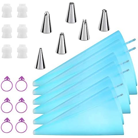 Nivagen 24pcs Reusable Baking Supplies Cake Decorating Tools Kit with 3 Sizes (12”+14”+16”) Frosting Bags, 6 Couplers & 6 Ties,6 Different Icing Bags Tips, Piping Bags and Tips Set Cover